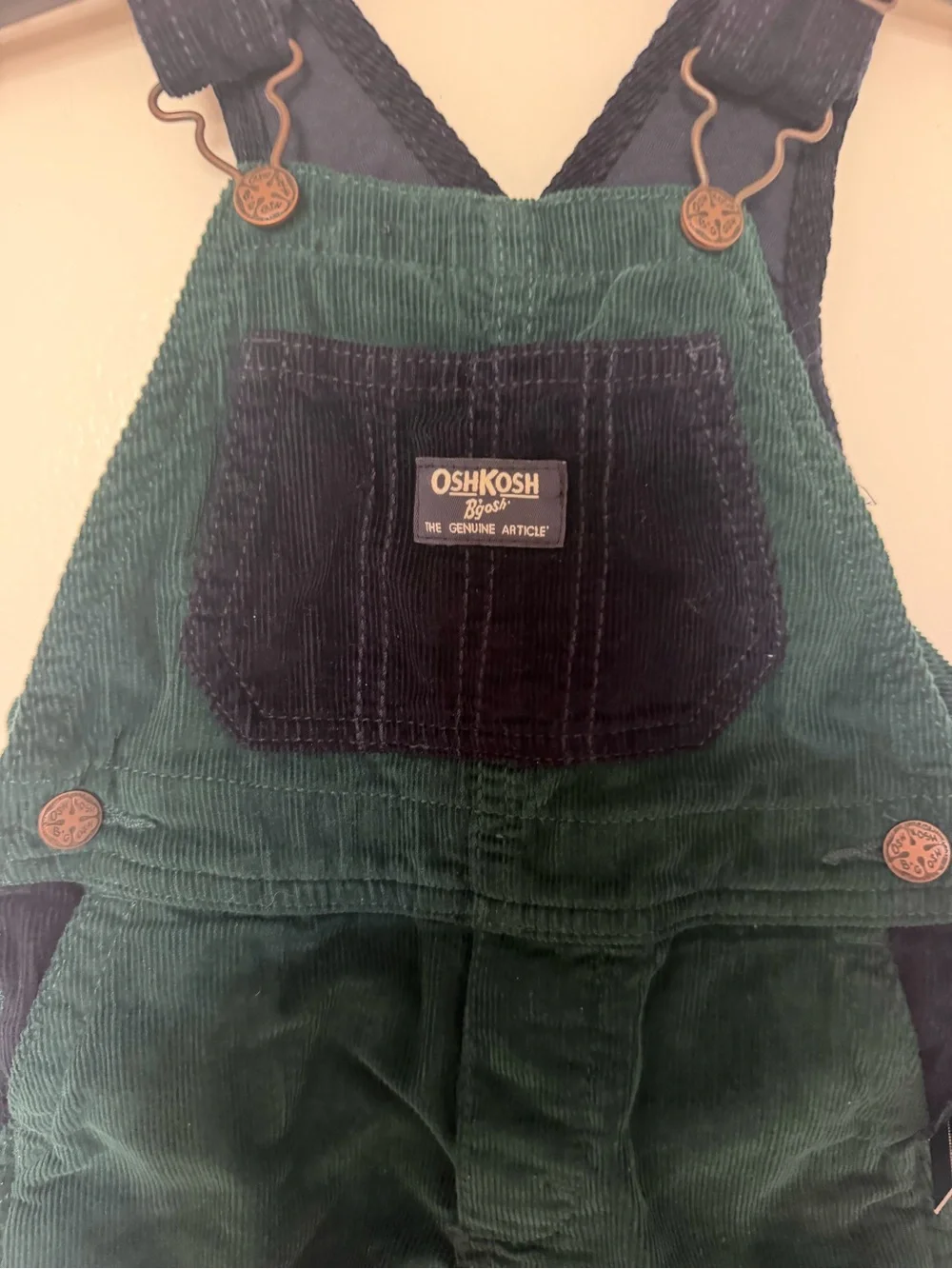 OshKosh B'gosh Dark Green Corduroy Overalls with Navy Trim